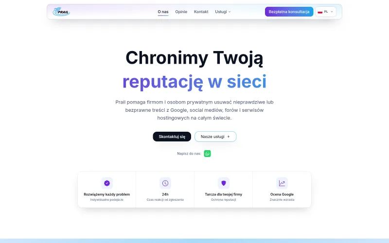 Strona główna serwisu Prail — ochrona reputacji w internecie